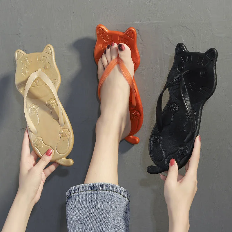 con forma de gato para Sandalias de tacón grueso antideslizantes, zapatillas de diseñador para exteriores, zapatos de playa - AliExpress Calzado