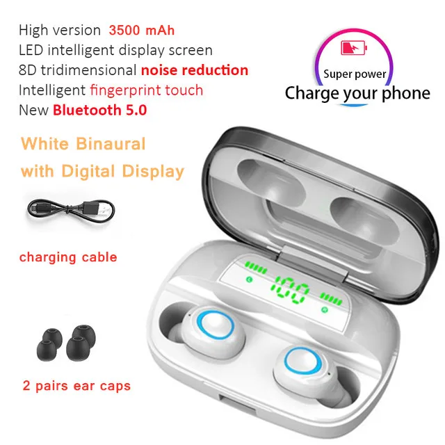 TWS Touch IPX5 3500 мАч мини беспроводные Bluetooth V5.0 наушники спортивные наушники HD микрофон наушники для Iphone Xiaomi samsung huawei 7/8 - Цвет: LED-White