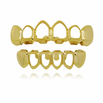 

Men Punk Gold Silver Color Teeth Grillz Tooth Caps Hollow Open Shiny Vampire Fangs Grills Set For HalloweenFashion Jewelry