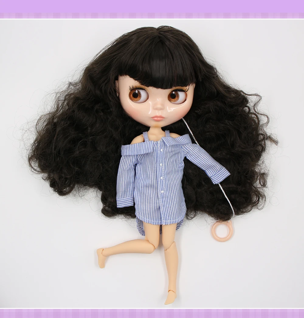 Neo Blythe Doll with Brown Hair, Natural Skin, Shiny Cute Face & Custom Jointed Body 1