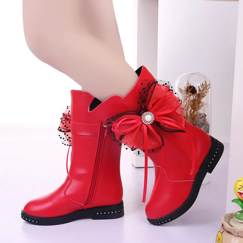 Ботинки для девочек; сезон осень-зима; Новинка года; бархатная теплая детская обувь; длинные сапоги; высокие сапоги для маленьких девочек; модная повседневная обувь - Цвет: Red