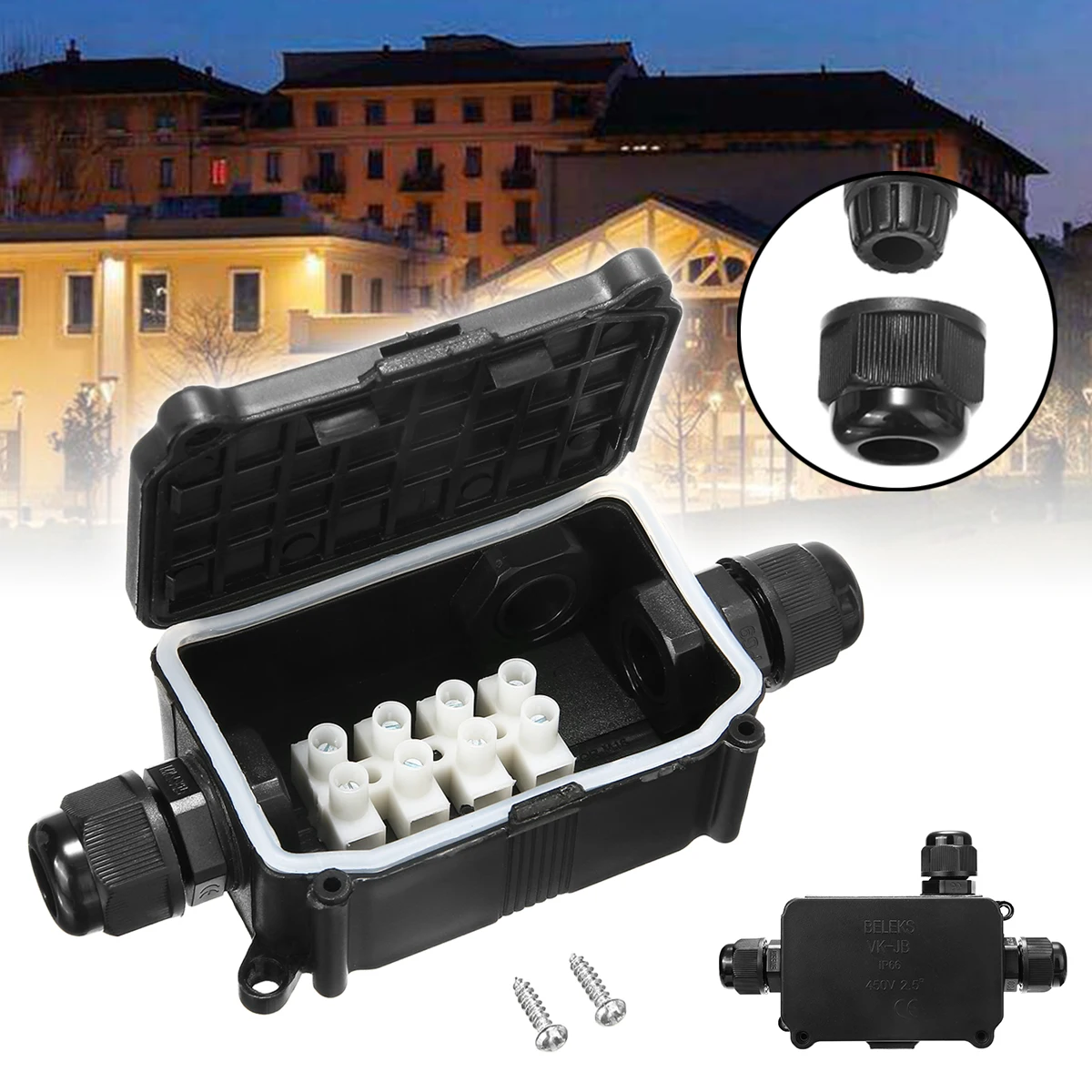 

Waterproof Junction Box Terminal 3 Port Underground Cable Protection Building Connectors IP66 For Street Lawn Flood Light