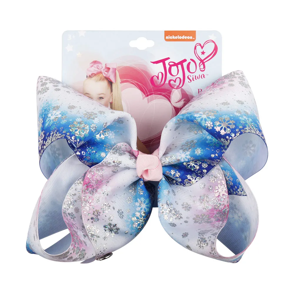 7 дюймов Большие банты для волос для девочек JoJo Siwa Снежинка печать заколки для девочек зимний головной убор банты рождественские аксессуары для волос