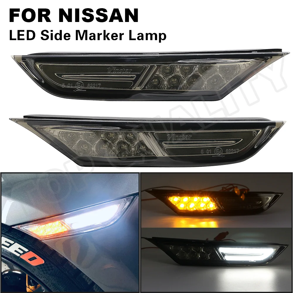 Smoke Tinted Bright Amber LED Turn Signal Side Marker Light For Nissan