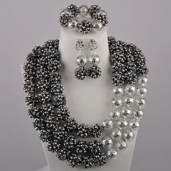 

Nigerian Wedding Beads Silver African Necklace Jewelry Sets Crystal Bridal Wedding Jewelry Sets