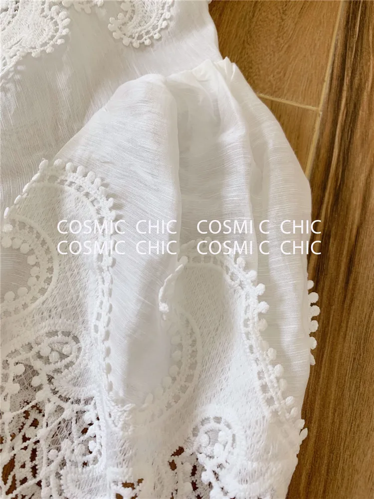 Cosmicchic, подиумная Праздничная юбка, комплект, элегантный фонарь, длинный рукав, открытая кружевная вышивка, блузка, нестандартные оборки, мини-юбка