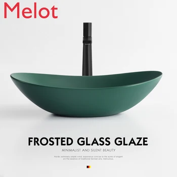 

Nordic Platform Basin Dark Green Black Countertop Wash Basin Single Basin Creative Hand Wash Dish Ceramic Washbasin