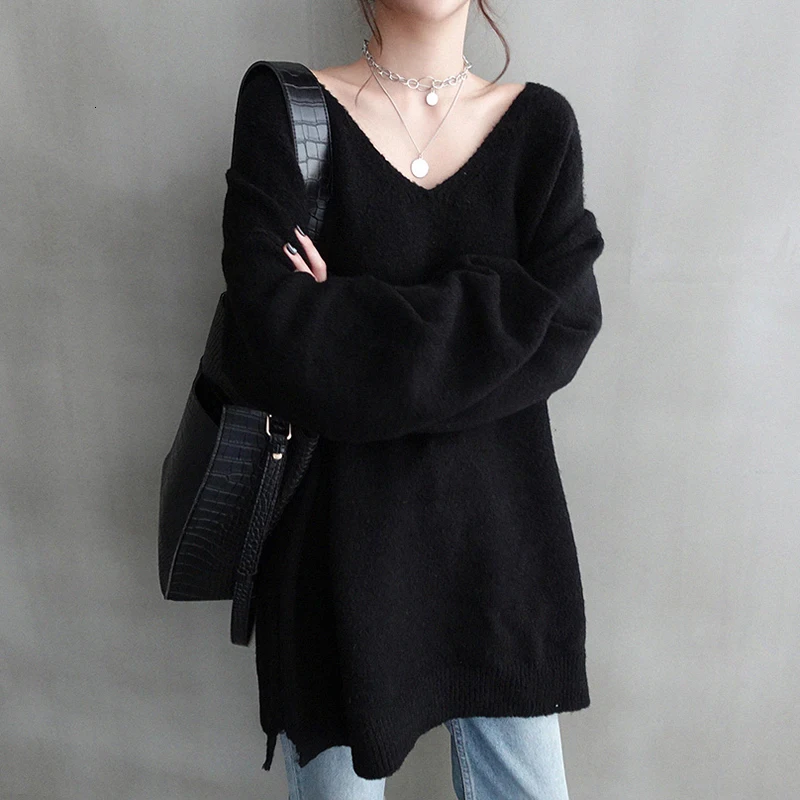 CHICEVER корейский вязаный женский свитер с v-образным вырезом с длинным рукавом объемный пуловер женские свитера Осенняя модная новая одежда