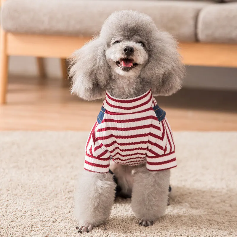 Pet Dog Clothes Denim Stripe Jumpsuit Warm Casual Puppy Overalls Pets Clothes For Teddy Small Dogs Walking Coat Pet Accessories