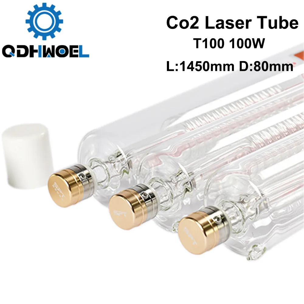 QDHWOEL T100 100 130W Co2 лазерная трубка 100w длина 1450 мм диаметр. 80 для лазерной лампы