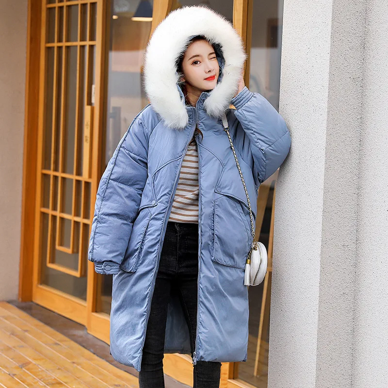 

2019 Winter New Style Middle Long Coat Women's Korean-style Loose-Fit Large Fur Collar down Jacket Cotton-padded Clothes Student