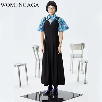 

loose Women Black Pleated Split Temperament Spaghetti Strap Dress Sleeveless Loose Fit Fashion Tide Spring Summer 2020 WHC1