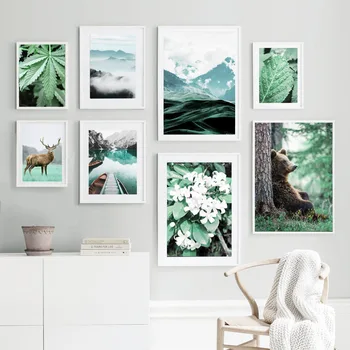 

Green Forest Tree Leaf Mountain Bear Deer Wall Art Canvas Painting Nordic Posters And Prints Wall Pictures For Living Room Decor