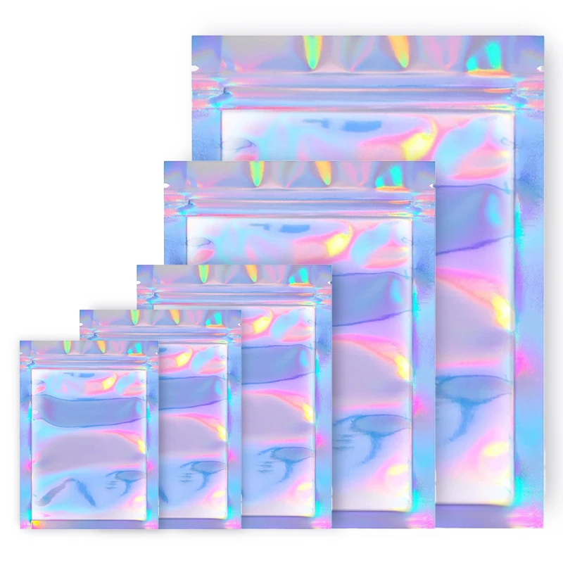 

50/100/200Pcs Holographic Laser Translucent Zip Lock Packaging Wedding Home Party Favors Cookie Candy Food Package Pouch