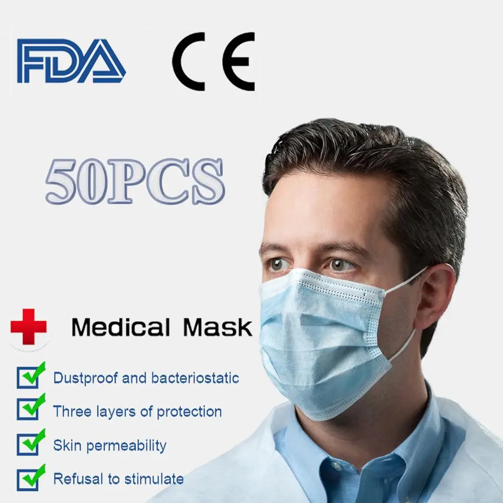 

50pcs Disposable Face Mask 3 Layer Nonwoven Masks Dustproof Anti Dust Face Mouth Mask Soft Breathable Safety Protective Masks