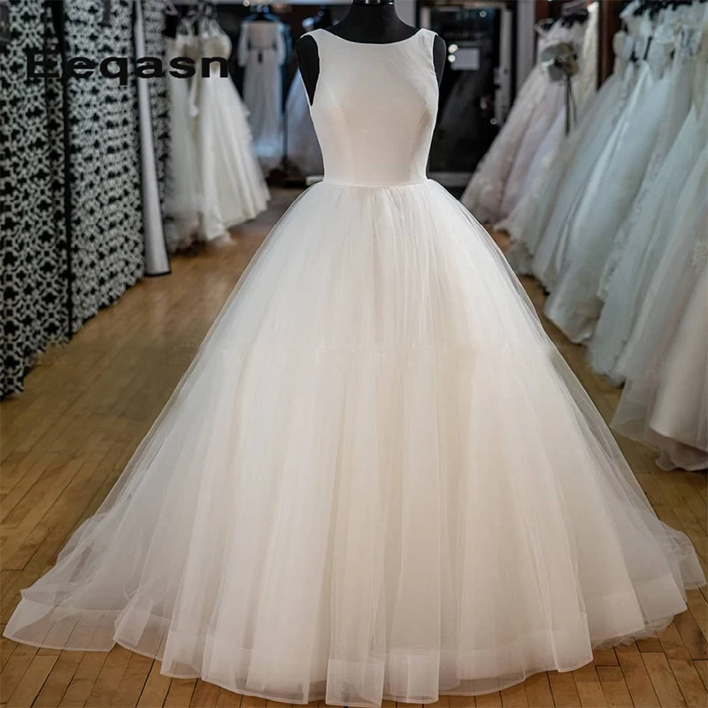Белое Бальное Платье принцессы цвета слоновой кости, свадебные платья, платье без рукавов, круглый вырез, свадебные платья на заказ