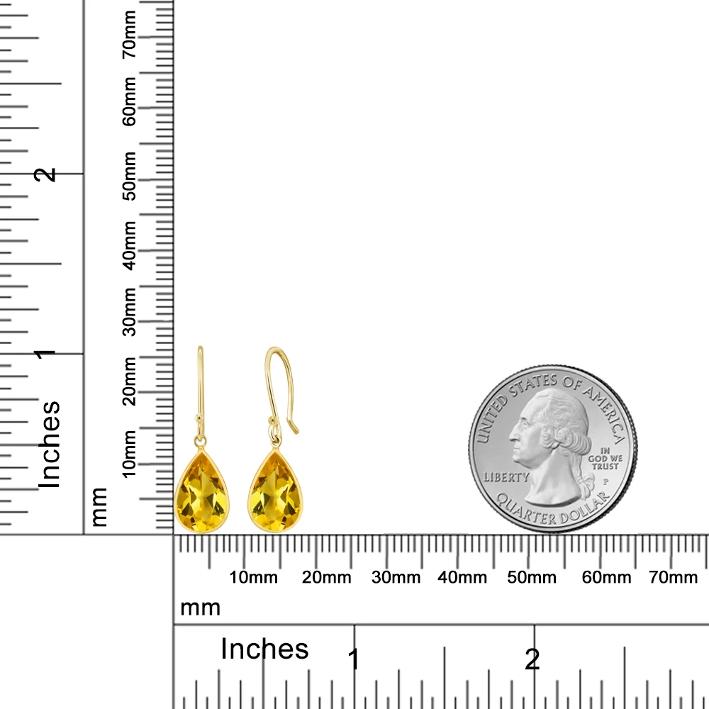 GemStoneKing 14K желтого золота ювелирные украшения груша Форма 8x12 мм натуральный цитрин камень Висячие серьги для Для женщин