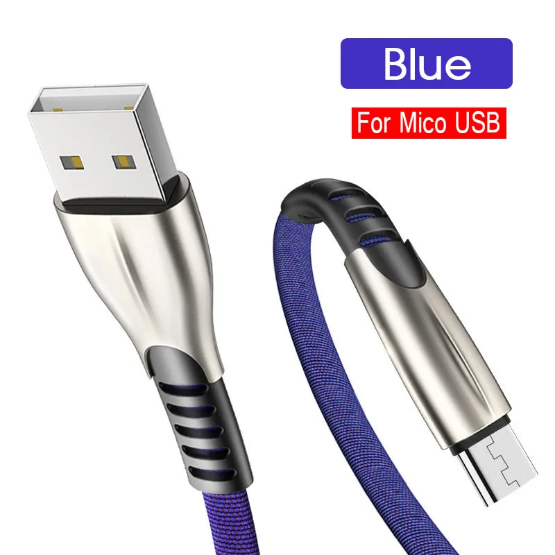 Синий 1M 2M 3A кабель Micro USB кабель для быстрой зарядки для Android тканый нейлоновый кабель передачи данных кабели для мобильных телефонов кабель для быстрой зарядки - Цвет: Синий