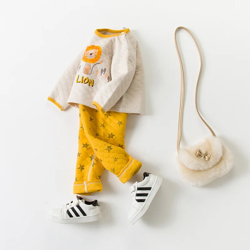 

Baby Set Two-Piece Clothes for Babies Autumn And Winter Padded Three Layer Warm KID'S Jacket Pants New