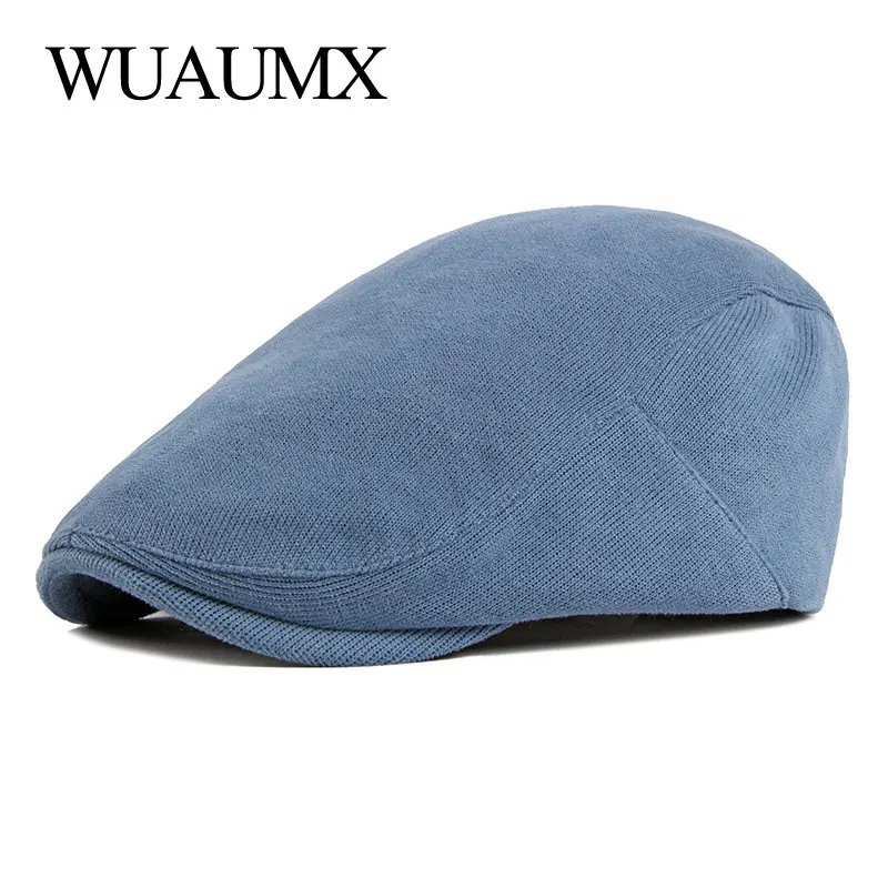 Spring Autumn Berets Hat Men knitting Visor Cap Casual Fashion Women Beret Solid Yellow Blue Peaked Flat Cap Duckbill Hat