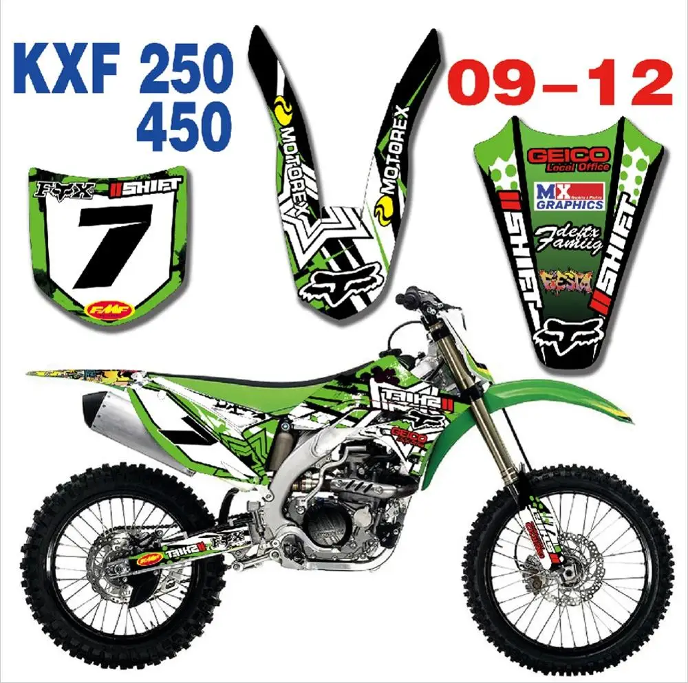 Для Kawasaki KX250F KXF250 KXF 250 KX 250F 2009-2012 2013--18 пользовательские номерные пластины наклейки и фоны графика