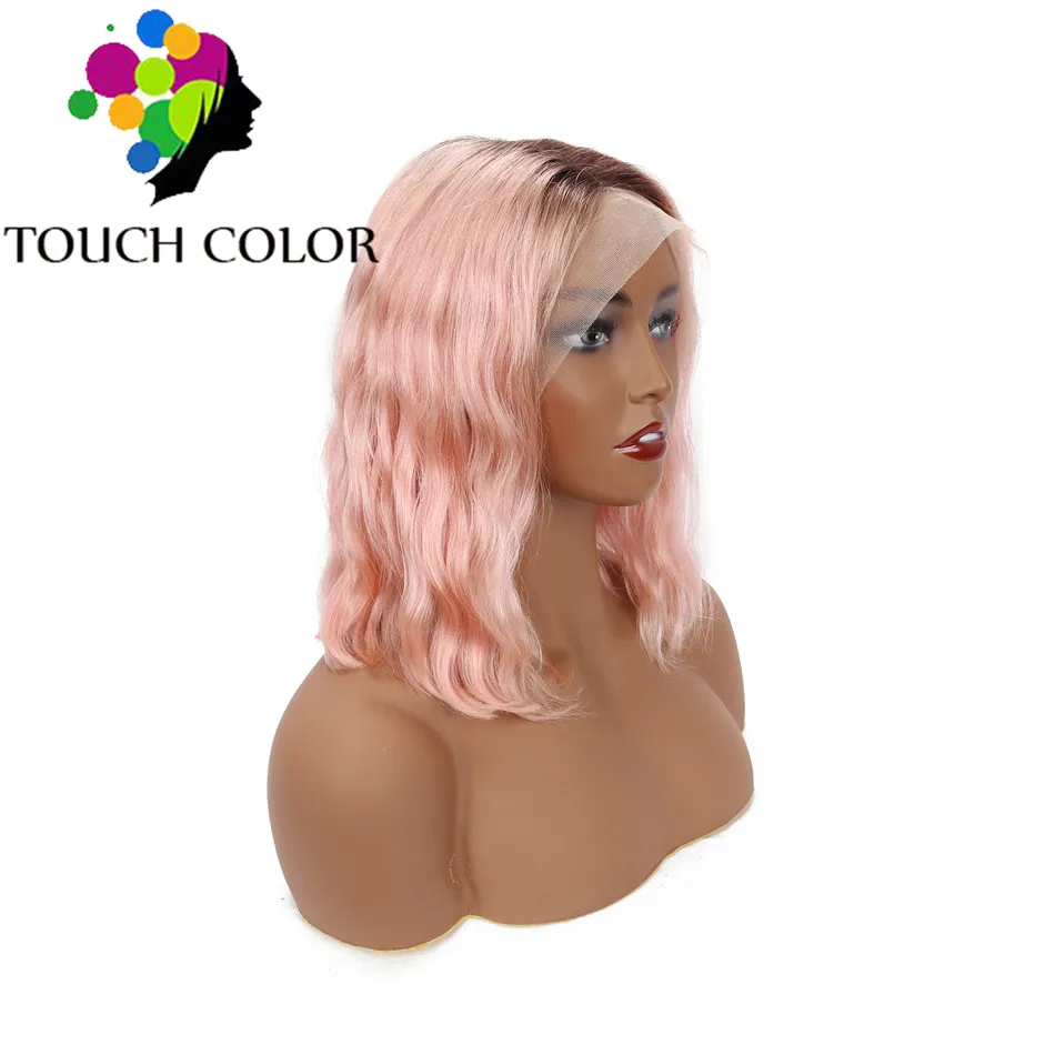 1B-Light Pink Покраска методом Омбре, парик для фронтального шнурка, малазийский парик для волн тела, Remy, человеческие волосы, синтетический парик для женщин, короткий парик-Боб с волосами младенца - Цвет волос: 1B-Light Pink