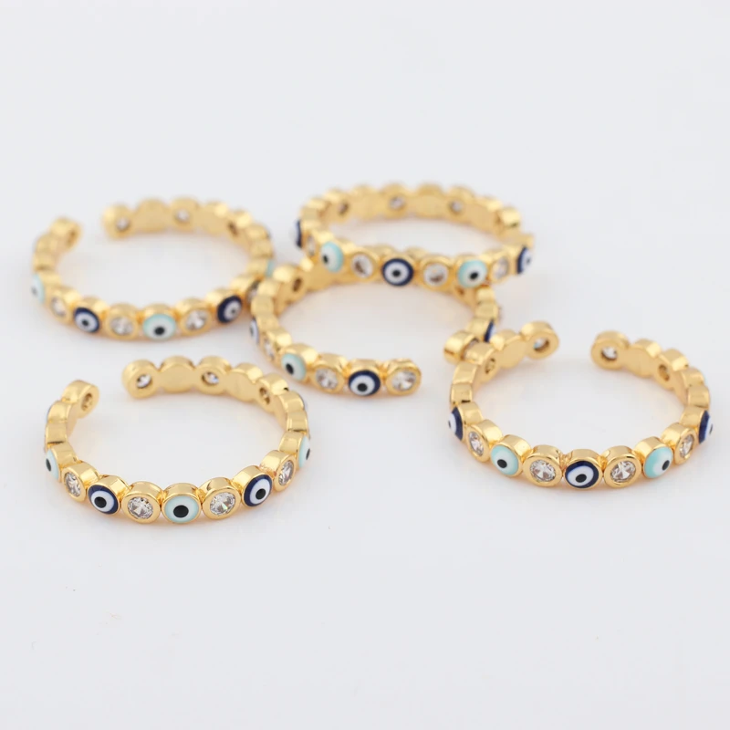 Lucky Eye Blue Turkish Evil Eye Open Ring Copper Gold Color Finger Rings Adjustable for Women Girls Men Fashion Jewelry