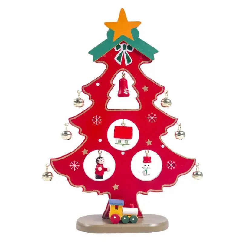Деревянные Подвески для рождественской елки, колокольчики, новогодние праздничные вечерние украшения, рождественские украшения для дома, Рождественский подарок - Цвет: Красный