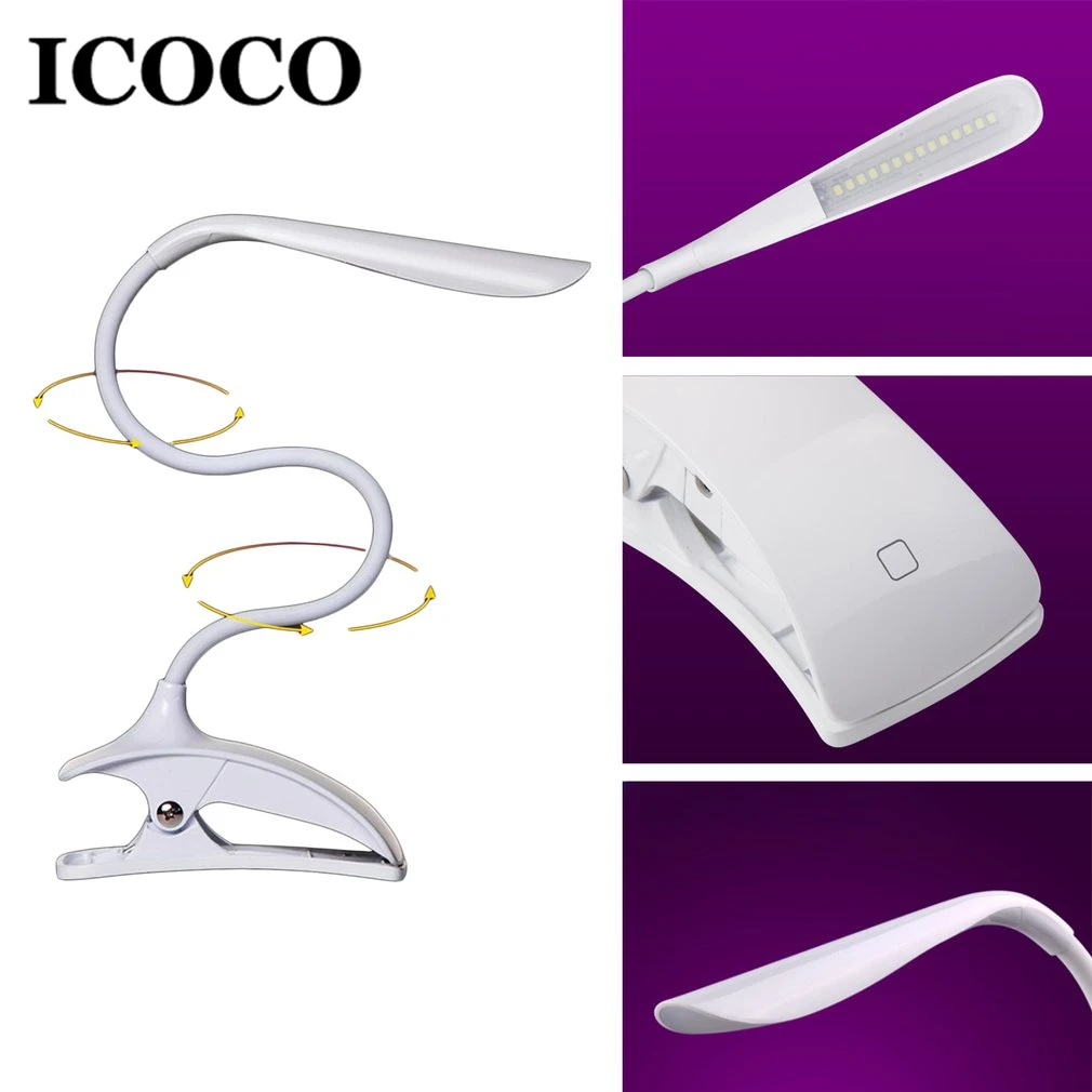 ICOCO светодиодный перезаряжаемый ночник Регулируемая USB Книга настольная лампа с защитой для глаз, Настольная настольная лампа+ зажим сенсорный переключатель
