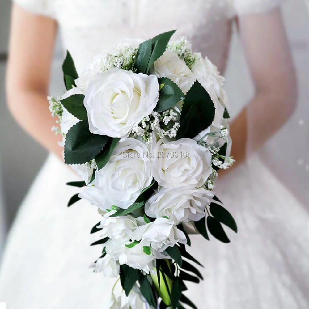 Wedding Bride Water Droplet Holding Flowers European Holiday White Simulation Of The Rose Bouquet Hand Realistic Multicolor |