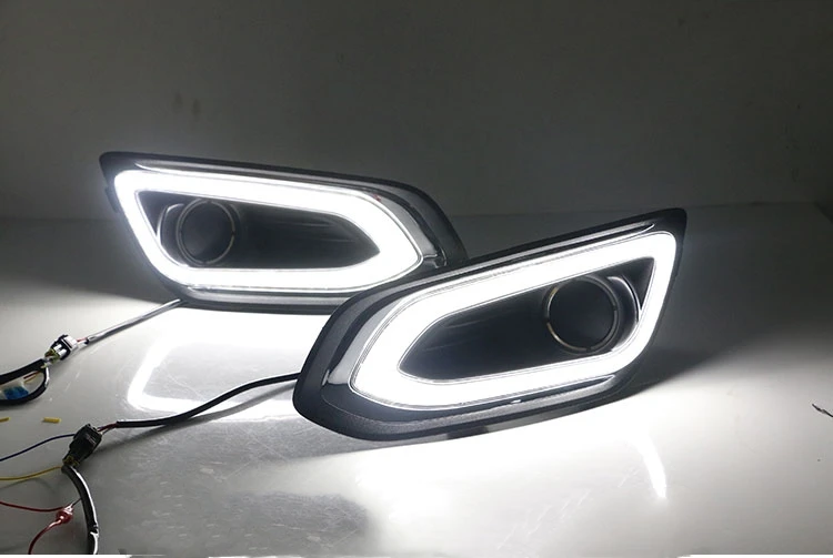 Qirun светодиодные дневные ходовые огни drl+ Противотуманные фары для Ford Escort- с динамическим движущимся желтым сигналом поворота