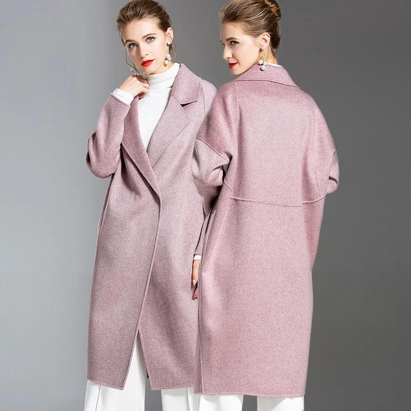 Новинка Осень зима двухстороннее шерстяное пальто Elifashion Женское средней длины с