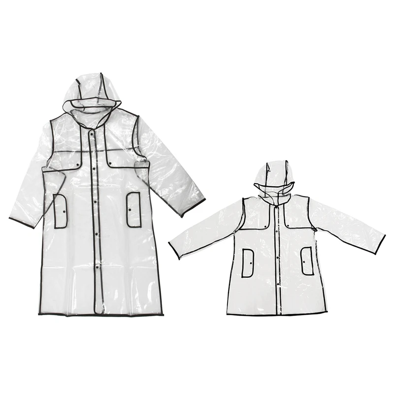 

2Pcs Fashion Women's Transparent Eva Raincoat Outdoor Travel Waterproof Rain Coat Black 100cm & 130cm