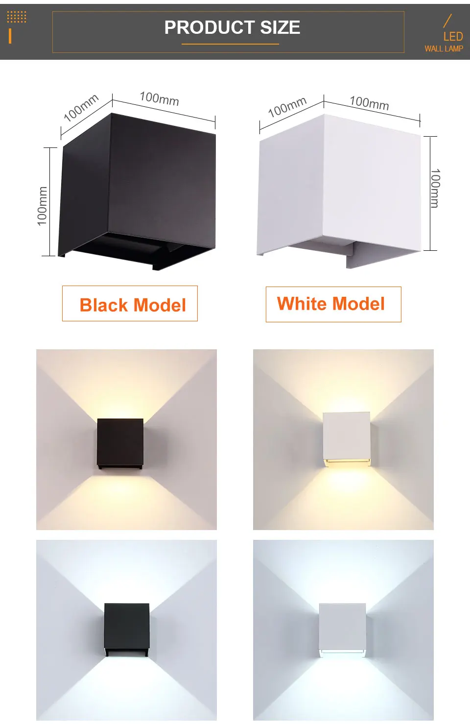 Lâmpada de parede LED impermeável ajustável, interior