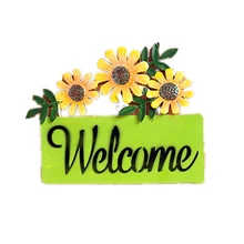 Floral Hanging Board Yellow Green Sunflower Wall Mounted Decoration Welcome Signs Plaque Plate for Corridor Home Wall