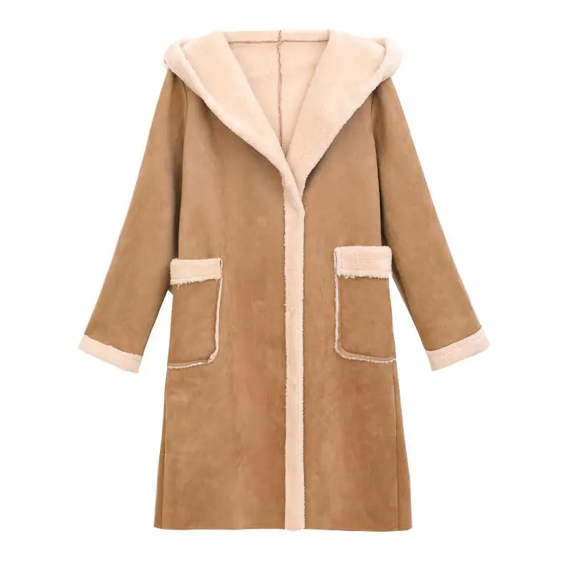 Зимнее пальто женское бархатное толстое длинное осеннее и зимнее размера плюс Корейская Женская Стеганая куртка пальто парка из овечьей шерсти 4XL 5XL - Цвет: khaki  8060