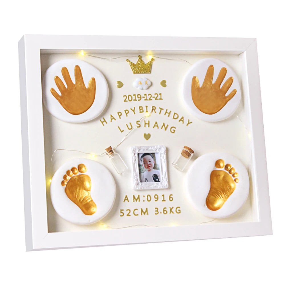 Baby Photo Frame 100 Day Full Moon Gift Handprint Footprint Imprint Kit  Souvenirs Newborn DIY Footprint Pad Picture Frame LED