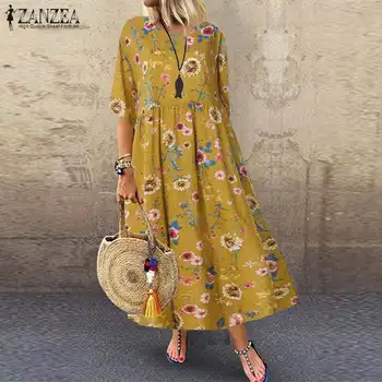 

Vintage Printed Maxi Dress Women's Summer Sundress ZANZEA 2020 Casual Tunic Vestidos Female Half Sleeve Floral Robe Plus Size