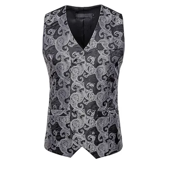 

New men's waistcoat with double breasted cashew flowers business gentlemen waistcoat dinner suit is also optional