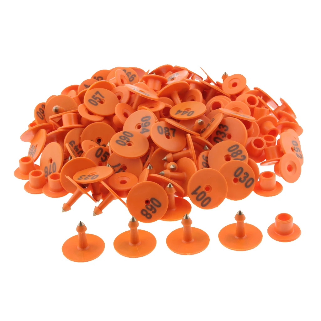 100PCS Small Pre Number Livestock Ear Tag Tagging For Pig Goat Sheep Orange