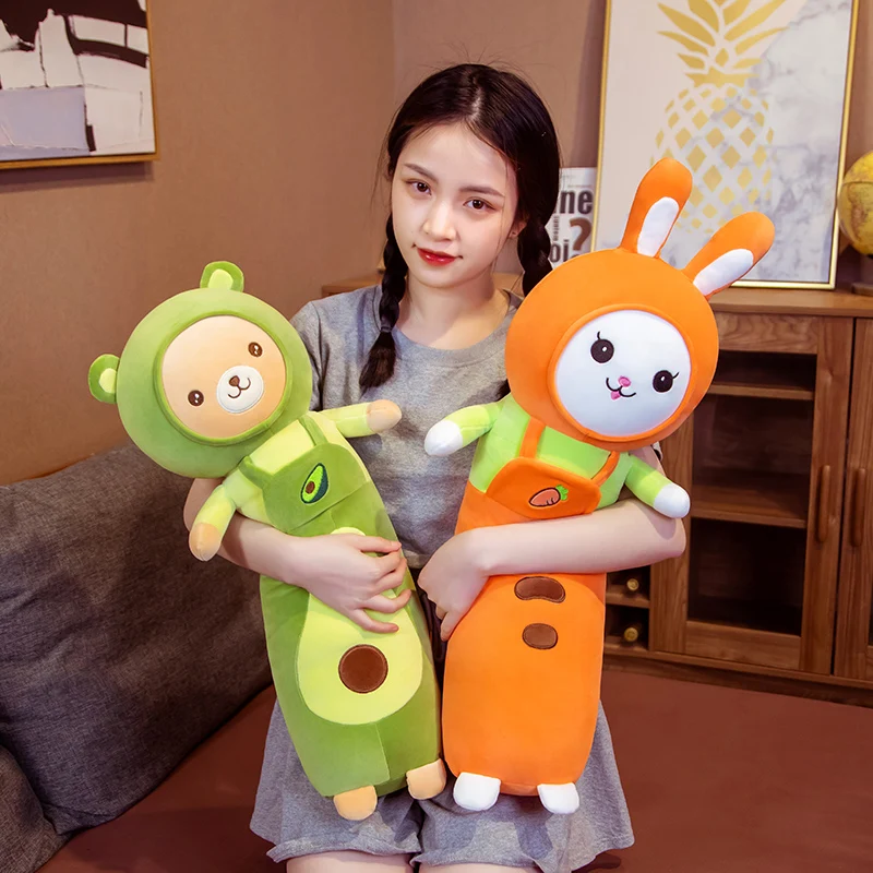 Cute Soft Long Rabbit Bear Boyfriend Pillow Plush Toys Stuffed Carrot Avocado Pause Office Nap Sleep Pillow Cushion Girls Gifts