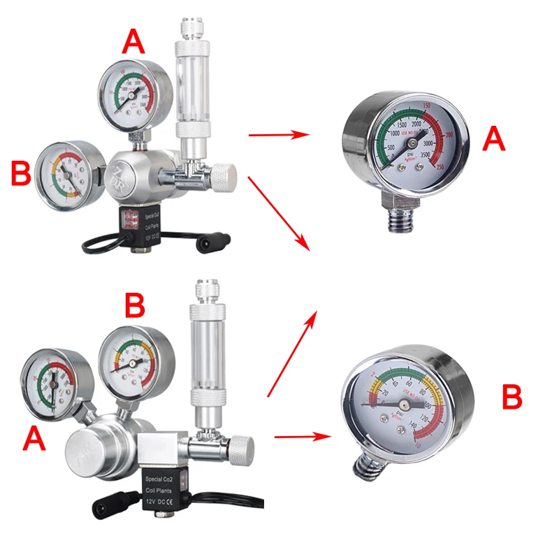 Aquarium Accessories Co2 Accessories ZRDR aquarium CO2 accessories pressure gauge high pressure and low gauge for CO2 regulator generator accessories