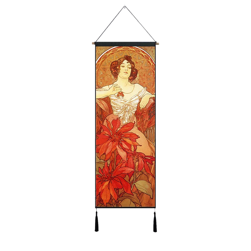 Лиловый Moet Chandon Chapagne Alphonse Maria Mucha подвесная ткань хлопок линии картины плакаты домашняя декоративная настенная вешалка гобелен подарок - Цвет: Лиловый