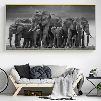 

Modern Black African Elephant Herd Posters and Prints Wall Art Canvas Painting Animals Pictures for Living Room Cuadros Decor