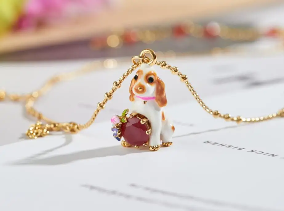 Ручной работы глянцевое покрытие аксессуар «цветок» ожерелье в виде животного маленький цветок собака ожерелье женские роскошные ювелирные изделия