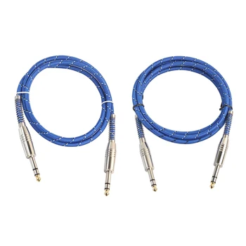 

2pcs 6.35mm Stereo Male to Male Audio Cable Braided Cord for Mixer Bass Guitar Effect Microphone Accessory