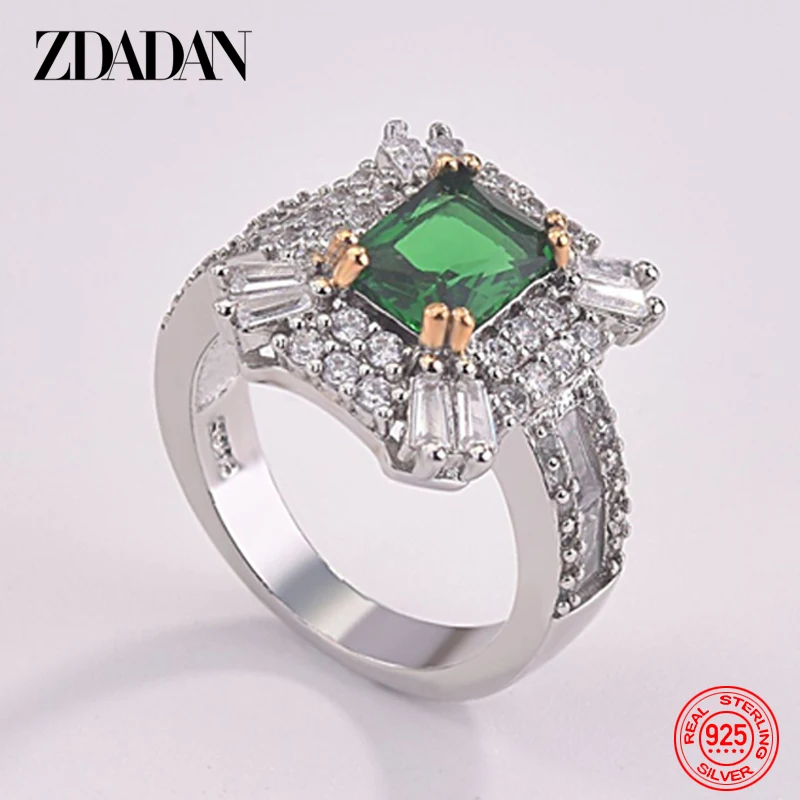Silver Rings Silver Ring Wedding Rings Emerald Gemstone Ring Gemstone Ring ZDADAN 925 Sterling Silver Emerald Zircon Ring For Women Charm Wedding Jewelry Party Gift