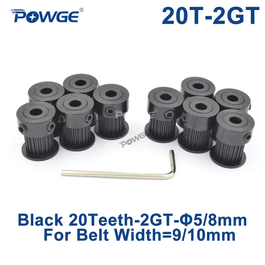 

POWGE Black Anodizing 20 teeth 2M 2GT Synchronous Timing Pulley Bore 5/8mm for Width 9/10mm 2MGT GT2 Open Belt 20T 20Teeth VORON