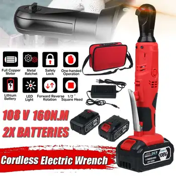 

160N.m Cordless Electric Wrench 108V Ratchet Wrench Repair Tool Rechargeable Right Angle Wrench with2 Battery Charger Kit