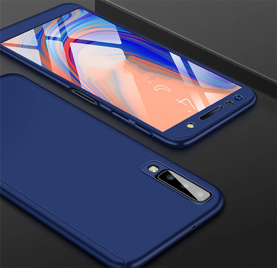 Синий 360 градусов полный ударопрочный жесткий чехол для samsung Galaxy J4 J2 a2 core M20 M10 A8S со стеклом для samsung A9 A7 чехол - Цвет: Синий